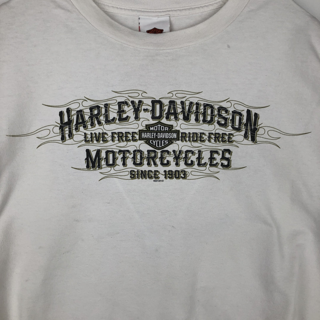 Harley-Davidson Fire Pattern Long T-Shirt, Men's XL Size cotton white type Vintage Second Hand