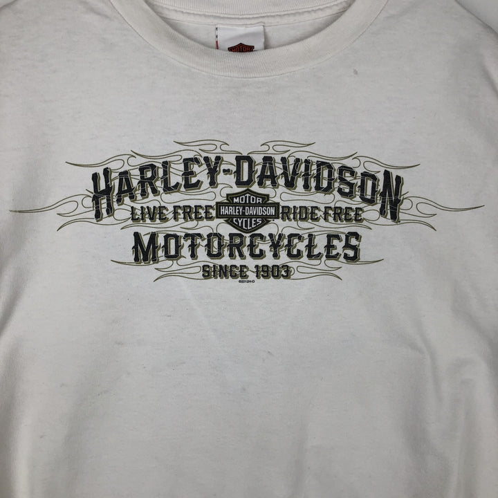Harley-Davidson Fire Pattern Long T-Shirt, Men's XL Size cotton white type Vintage Second Hand