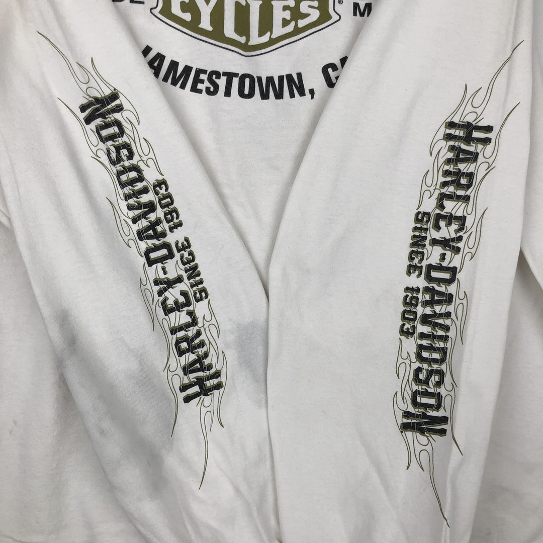 Harley-Davidson Fire Pattern Long T-Shirt, Men's XL Size cotton white type Vintage Second Hand