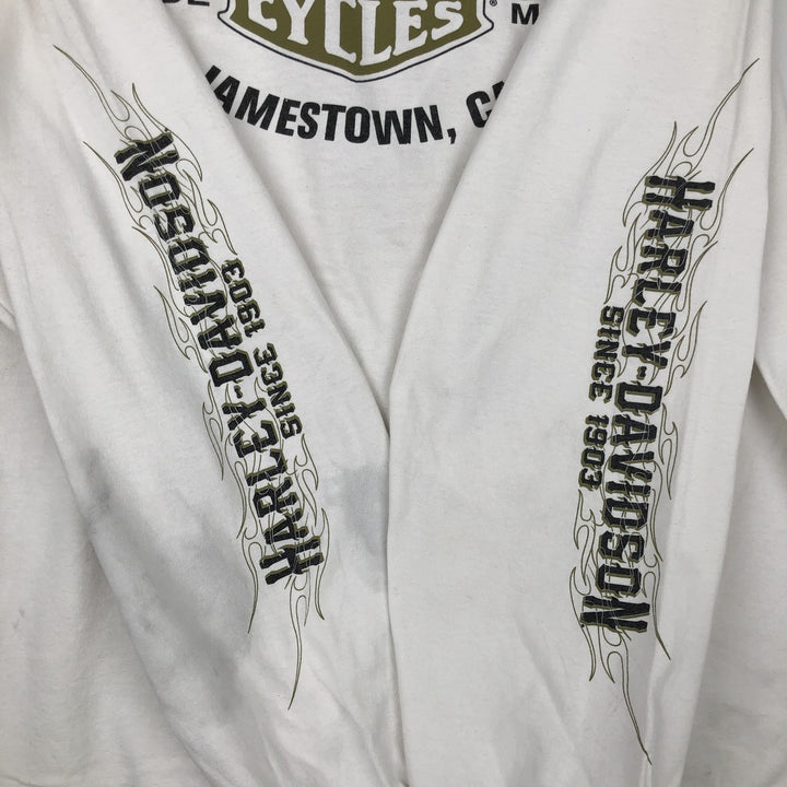 Harley-Davidson Fire Pattern Long T-Shirt, Men's XL Size cotton white type Vintage Second Hand