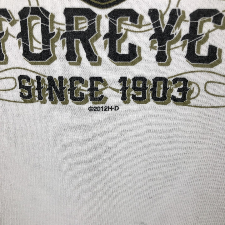 Harley-Davidson Fire Pattern Long T-Shirt, Men's XL Size cotton white type Vintage Second Hand