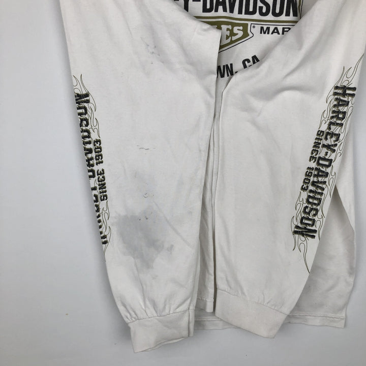 Harley-Davidson Fire Pattern Long T-Shirt, Men's XL Size cotton white type Vintage Second Hand