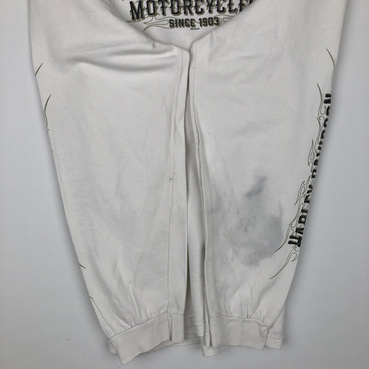 Harley-Davidson Fire Pattern Long T-Shirt, Men's XL Size cotton white type Vintage Second Hand