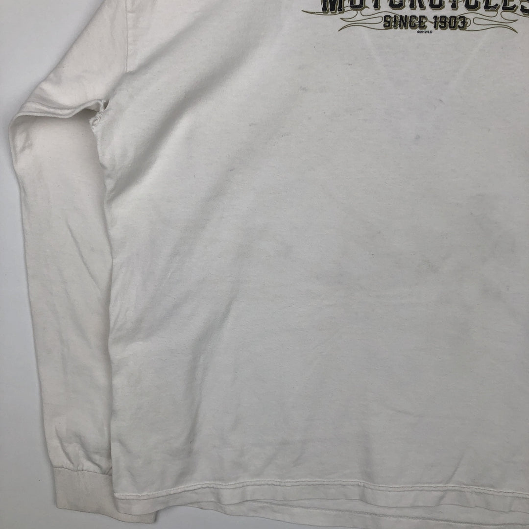 Harley-Davidson Fire Pattern Long T-Shirt, Men's XL Size cotton white type Vintage Second Hand