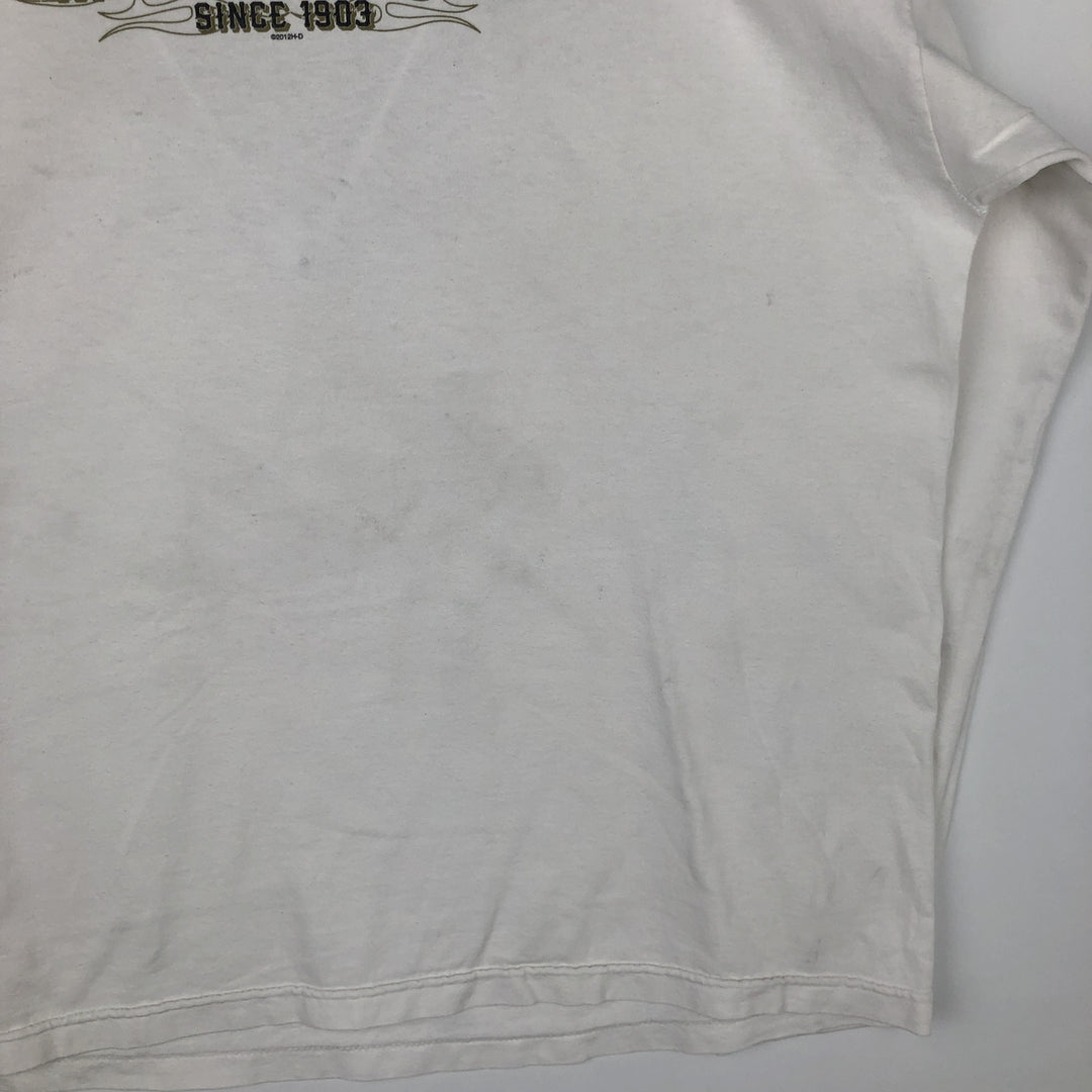 Harley-Davidson Fire Pattern Long T-Shirt, Men's XL Size cotton white type Vintage Second Hand