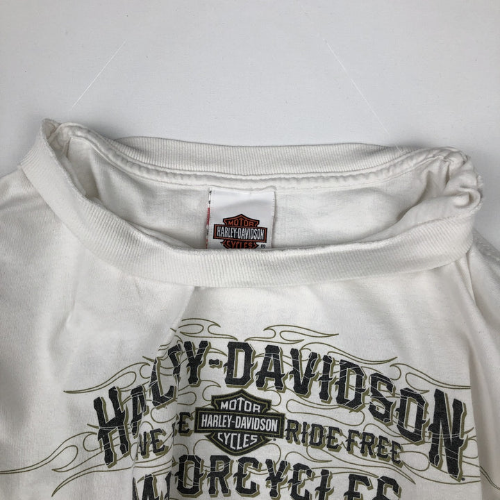 Harley-Davidson Fire Pattern Long T-Shirt, Men's XL Size cotton white type Vintage Second Hand