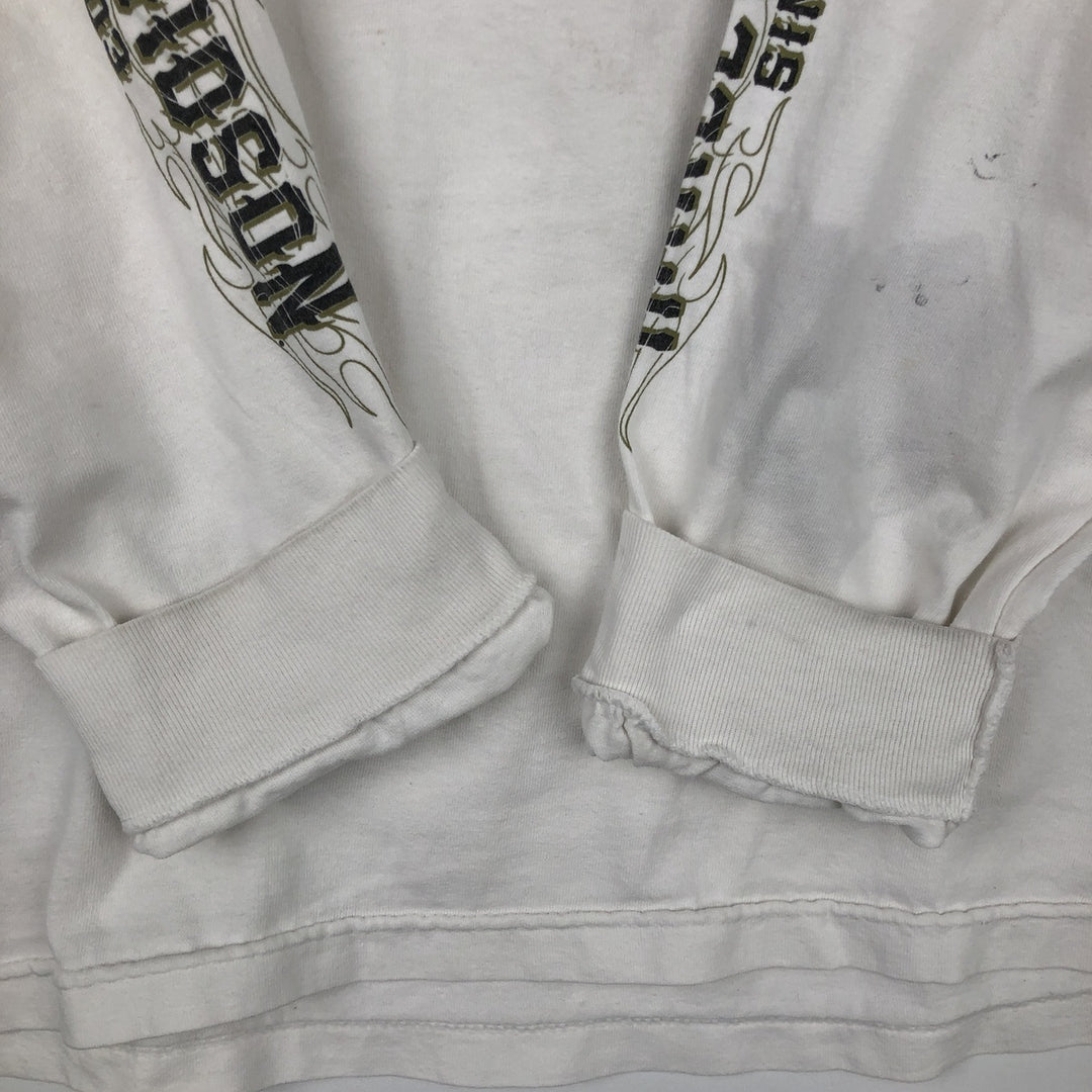 Harley-Davidson Fire Pattern Long T-Shirt, Men's XL Size cotton white type Vintage Second Hand