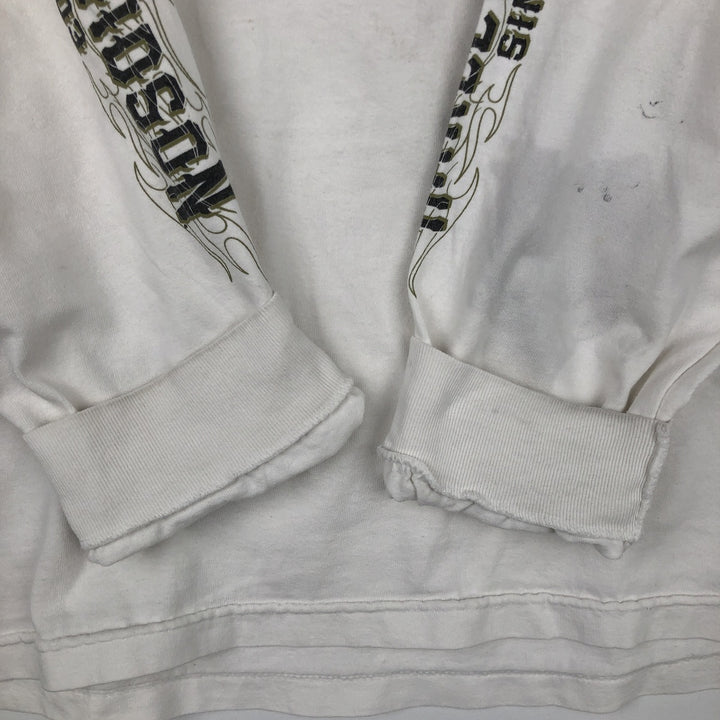 Harley-Davidson Fire Pattern Long T-Shirt, Men's XL Size cotton white type Vintage Second Hand