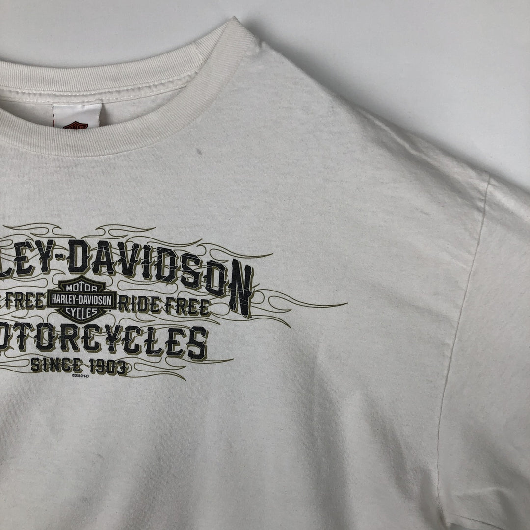 Harley-Davidson Fire Pattern Long T-Shirt, Men's XL Size cotton white type Vintage Second Hand