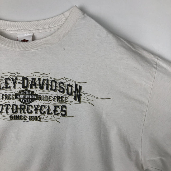 Harley-Davidson Fire Pattern Long T-Shirt, Men's XL Size cotton white type Vintage Second Hand