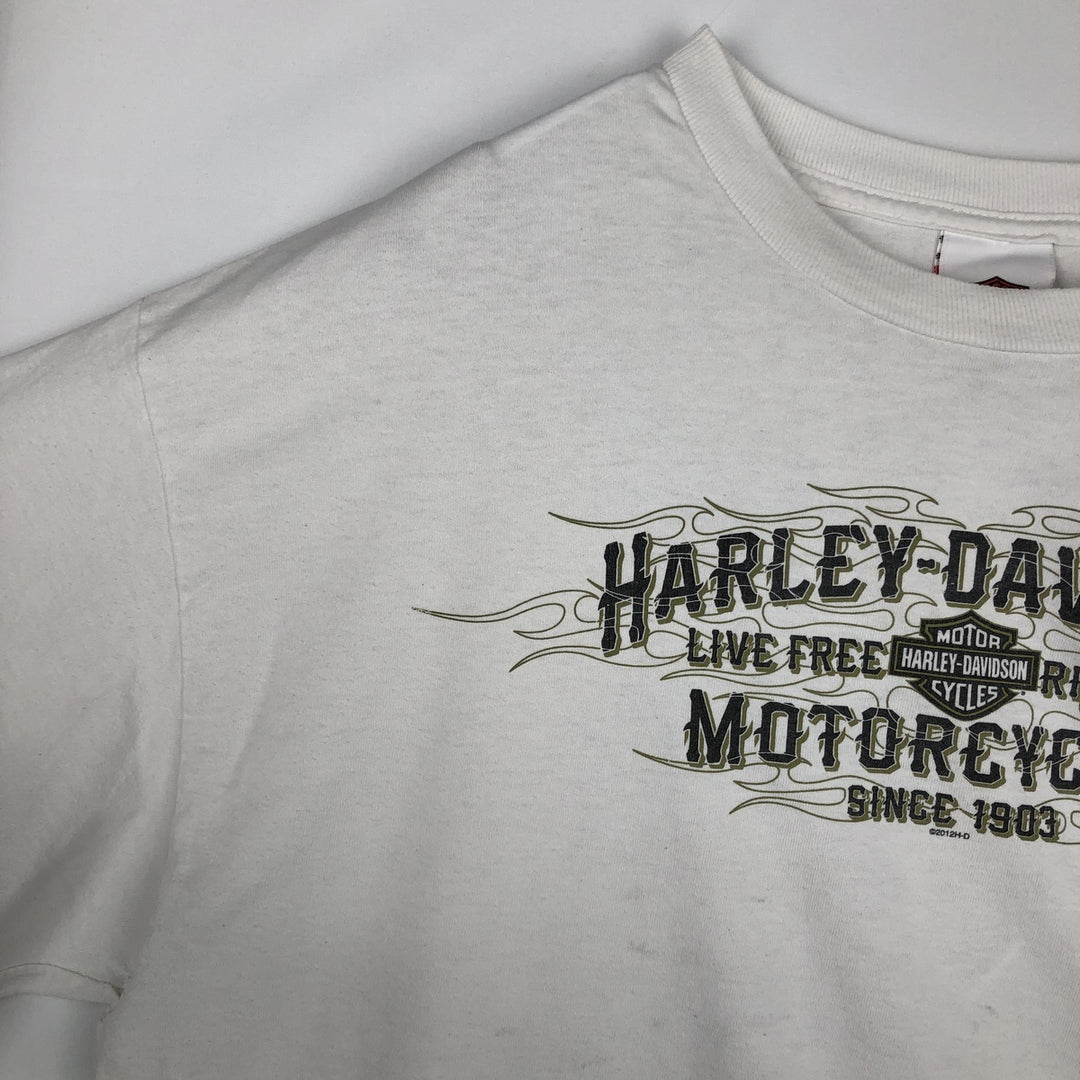 Harley-Davidson Fire Pattern Long T-Shirt, Men's XL Size cotton white type Vintage Second Hand