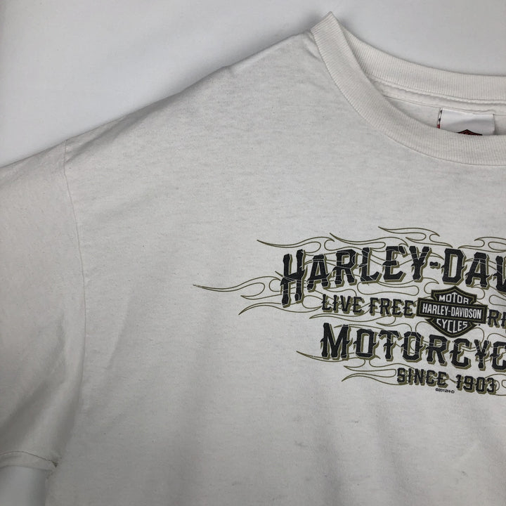 Harley-Davidson Fire Pattern Long T-Shirt, Men's XL Size cotton white type Vintage Second Hand