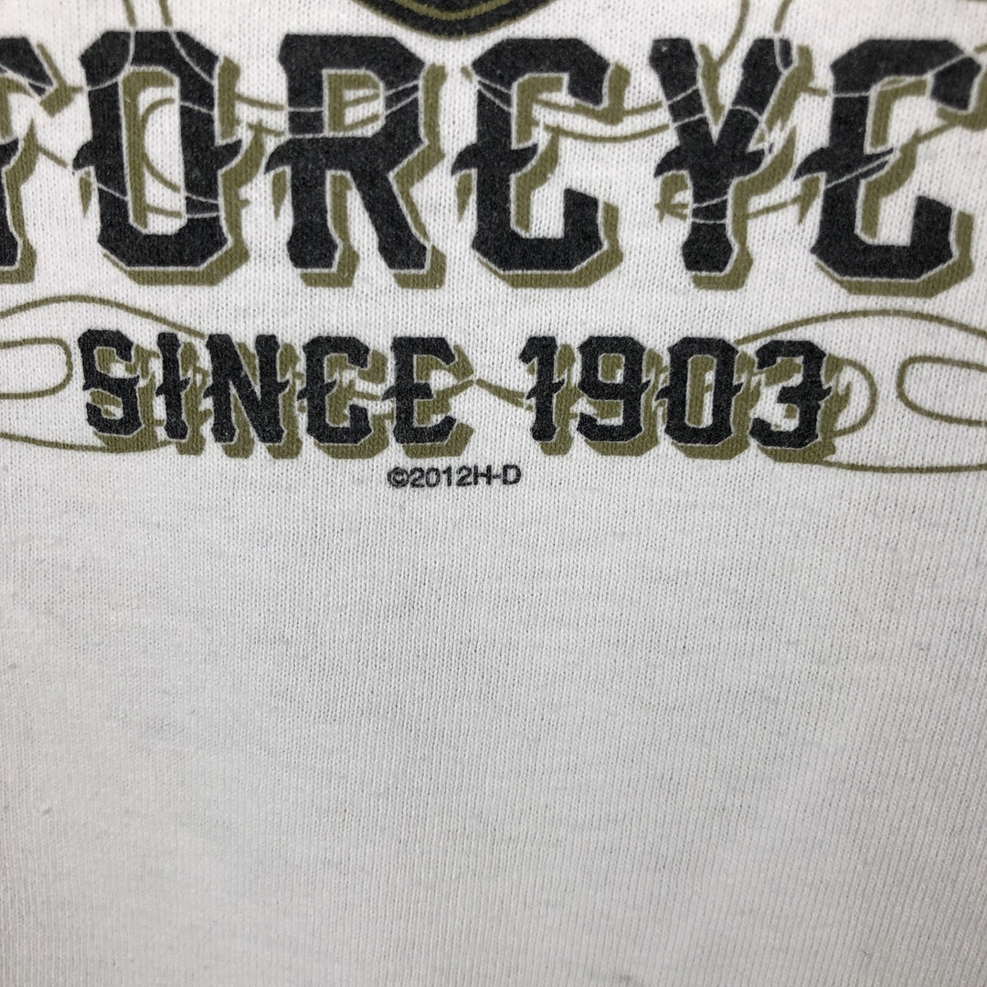 Harley-Davidson Fire Pattern Long T-Shirt, Men's XL Size cotton white type Vintage Second Hand