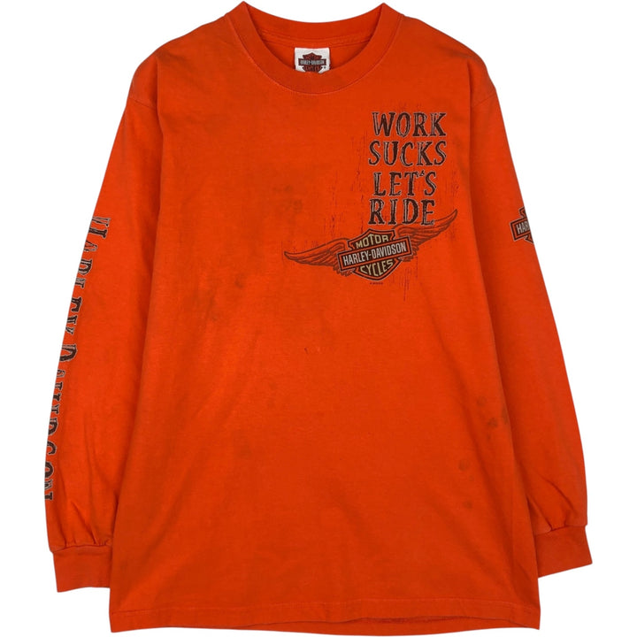 Harley-Davidson Motorcycle Long-Sleeve T-Shirt, Made in USA, Men's Size M (approx.) cotton orange type Vintage Second Hand