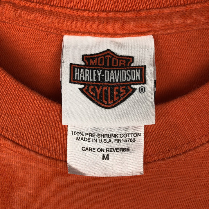 Harley-Davidson Motorcycle Long-Sleeve T-Shirt, Made in USA, Men's Size M (approx.) cotton orange type Vintage Second Hand