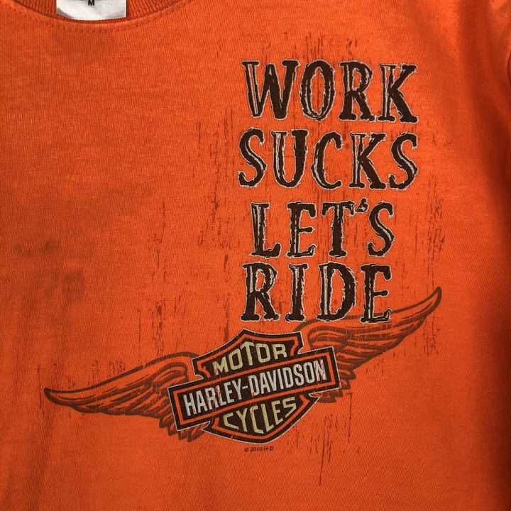 Harley-Davidson Motorcycle Long-Sleeve T-Shirt, Made in USA, Men's Size M (approx.) cotton orange type Vintage Second Hand