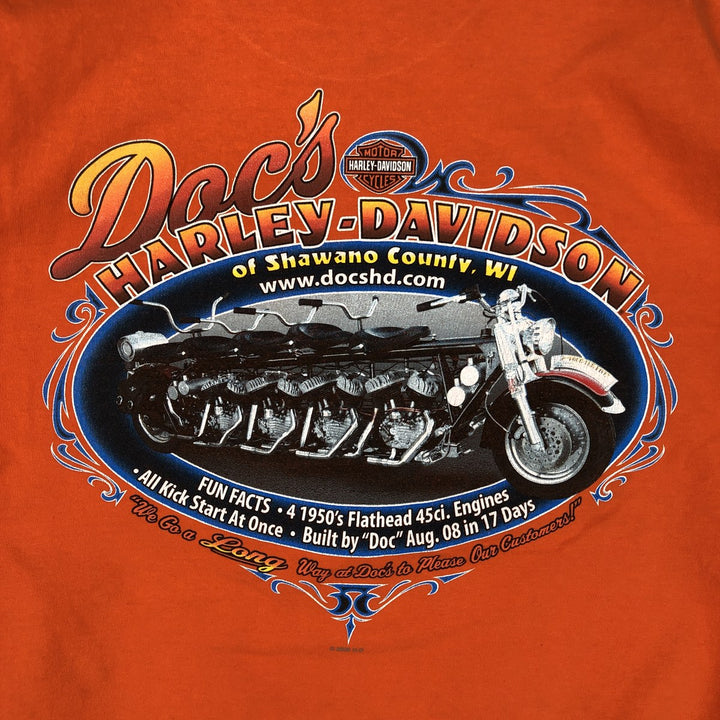 Harley-Davidson Motorcycle Long-Sleeve T-Shirt, Made in USA, Men's Size M (approx.) cotton orange type Vintage Second Hand