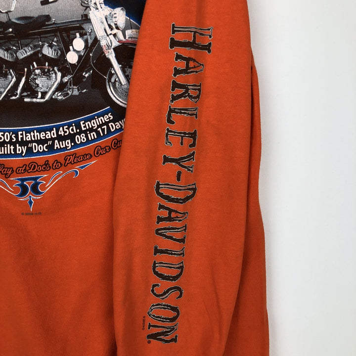 Harley-Davidson Motorcycle Long-Sleeve T-Shirt, Made in USA, Men's Size M (approx.) cotton orange type Vintage Second Hand