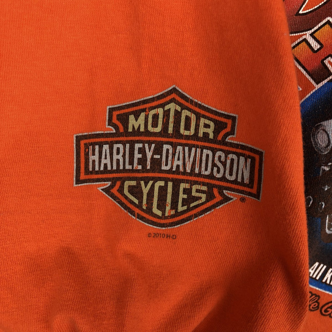 Harley-Davidson Motorcycle Long-Sleeve T-Shirt, Made in USA, Men's Size M (approx.) cotton orange type Vintage Second Hand