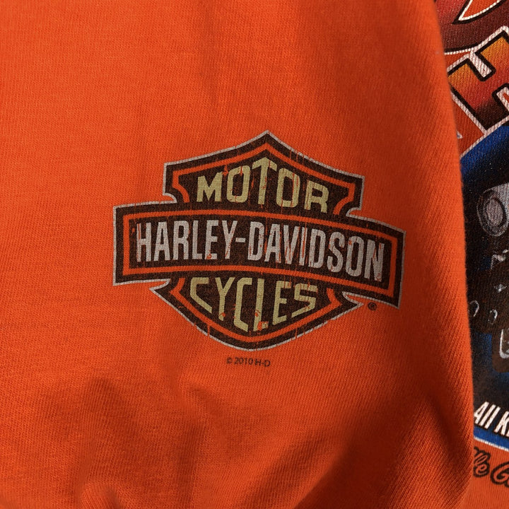 Harley-Davidson Motorcycle Long-Sleeve T-Shirt, Made in USA, Men's Size M (approx.) cotton orange type Vintage Second Hand
