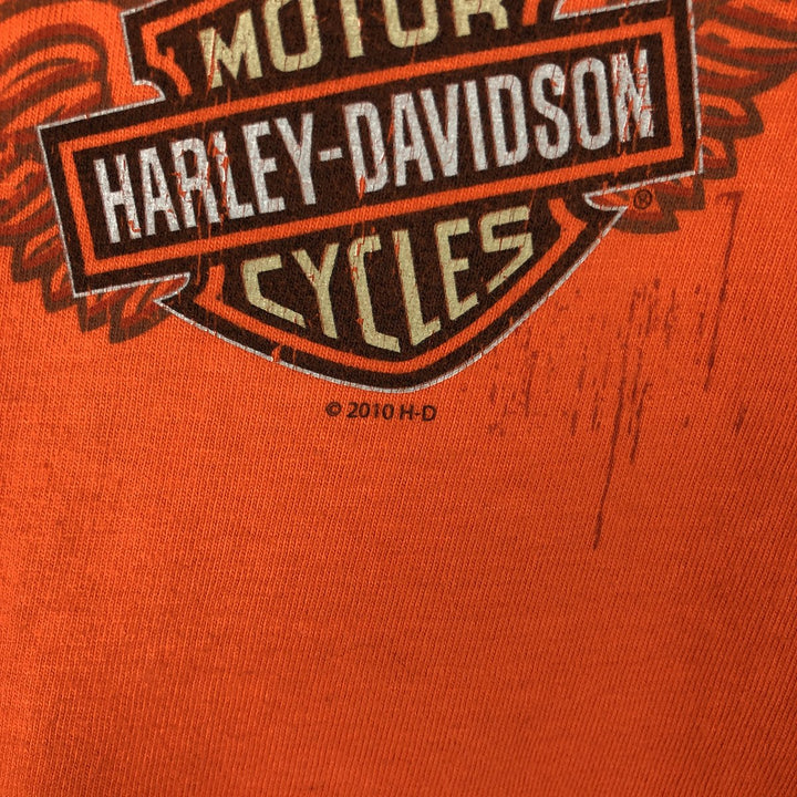 Harley-Davidson Motorcycle Long-Sleeve T-Shirt, Made in USA, Men's Size M (approx.) cotton orange type Vintage Second Hand
