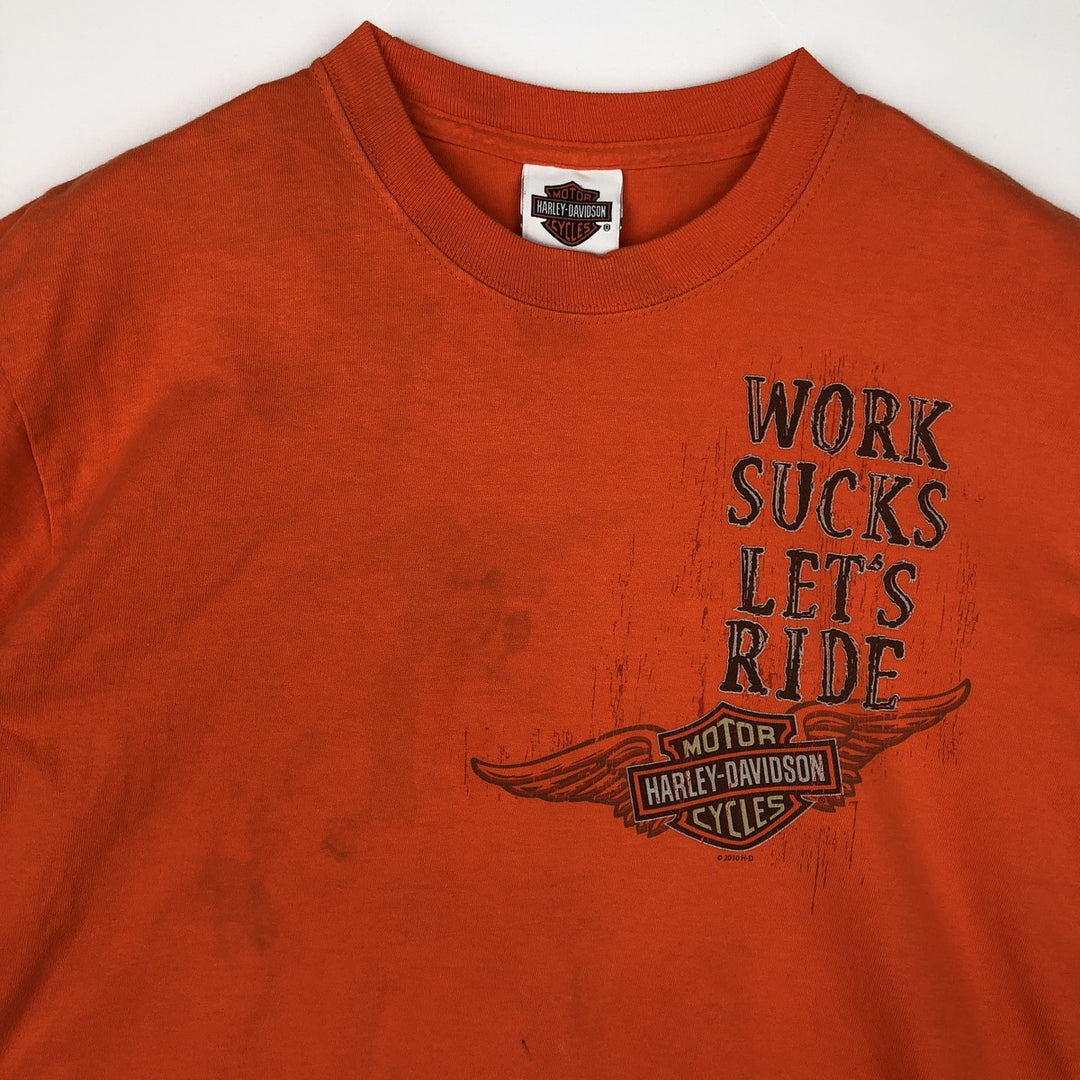Harley-Davidson Motorcycle Long-Sleeve T-Shirt, Made in USA, Men's Size M (approx.) cotton orange type Vintage Second Hand