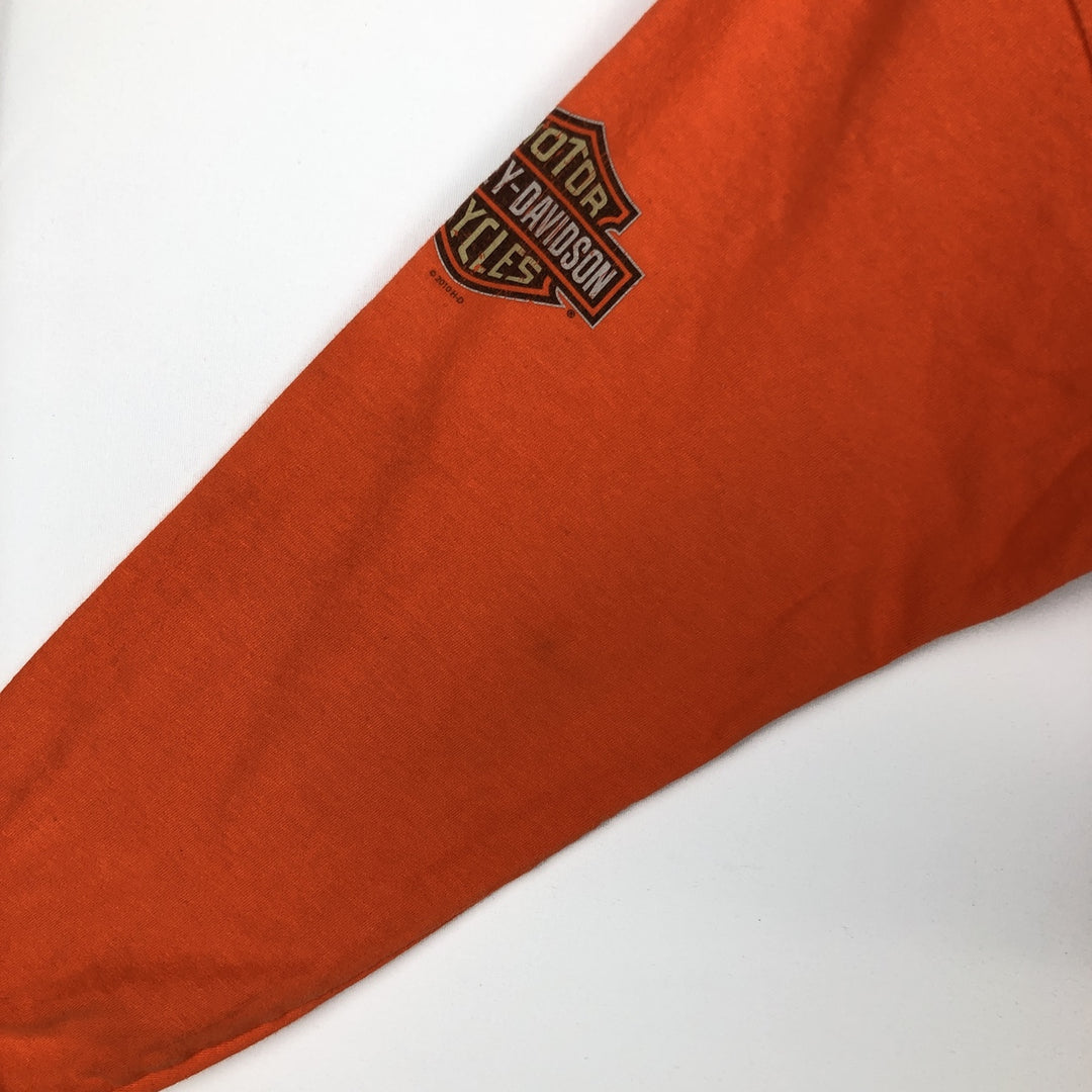 Harley-Davidson Motorcycle Long-Sleeve T-Shirt, Made in USA, Men's Size M (approx.) cotton orange type Vintage Second Hand
