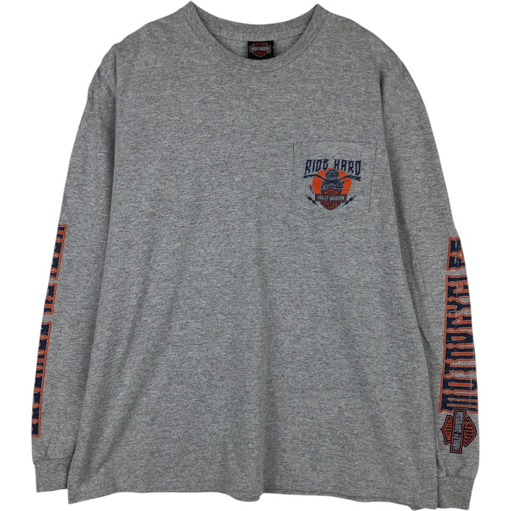 Harley-Davidson American flag pattern motorcycle long-sleeved T-shirt, men's size XL equivalent. unclear gray type Vintage Second Hand