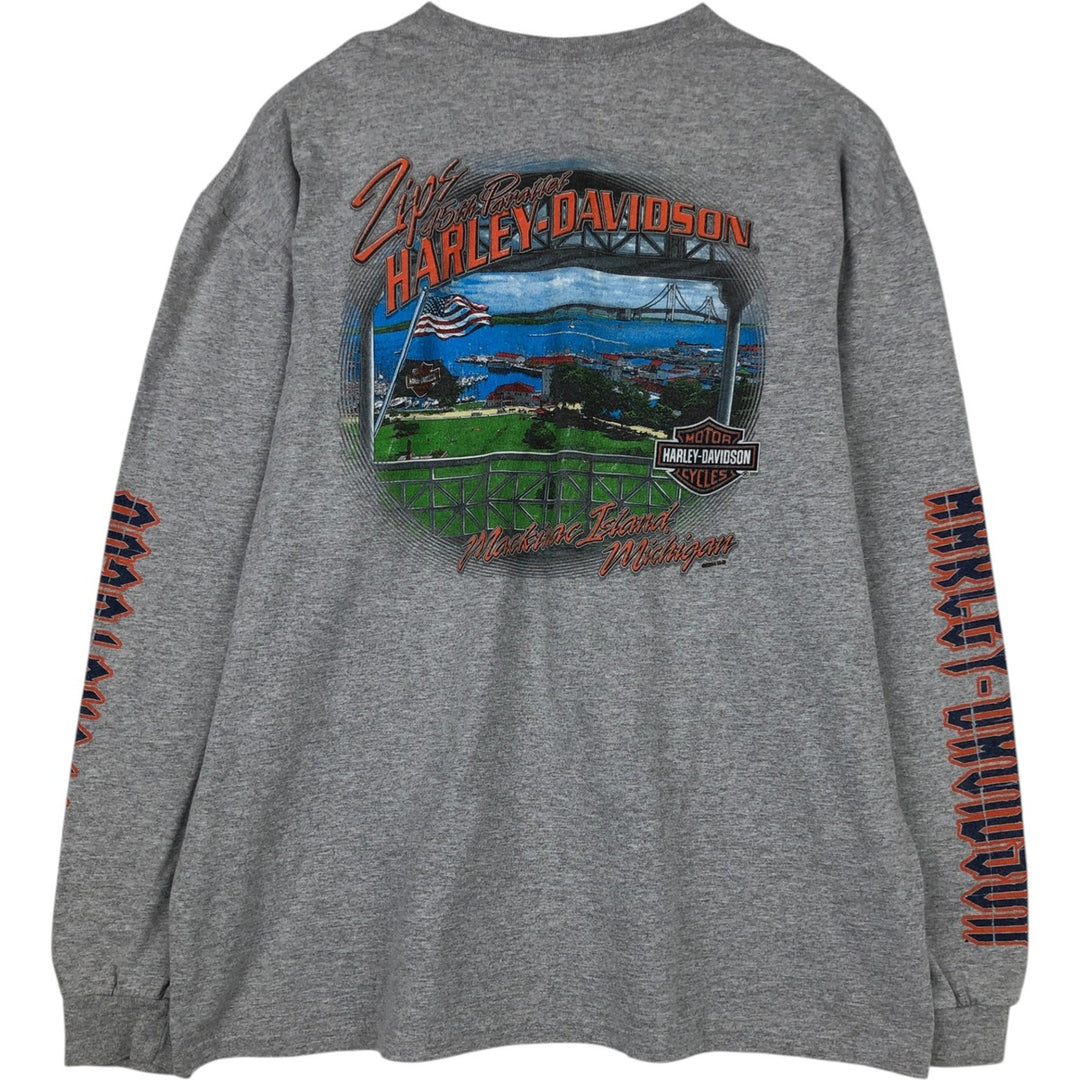 Harley-Davidson American flag pattern motorcycle long-sleeved T-shirt, men's size XL equivalent. unclear gray type Vintage Second Hand
