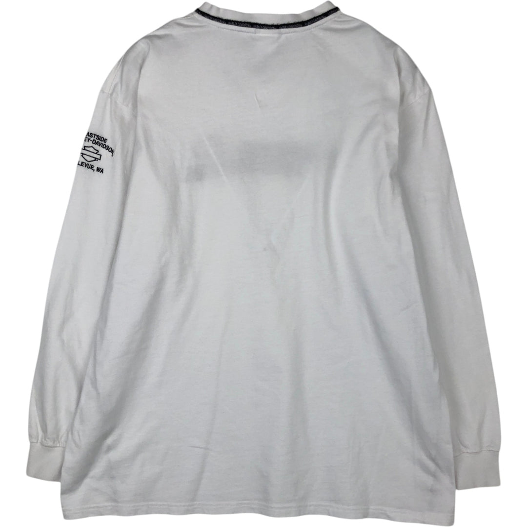 2000'S Harley-Davidson Motorcycle V-Neck Long-Sleeve T-Shirt (Men's XL equivalent) cotton white type Vintage Second Hand