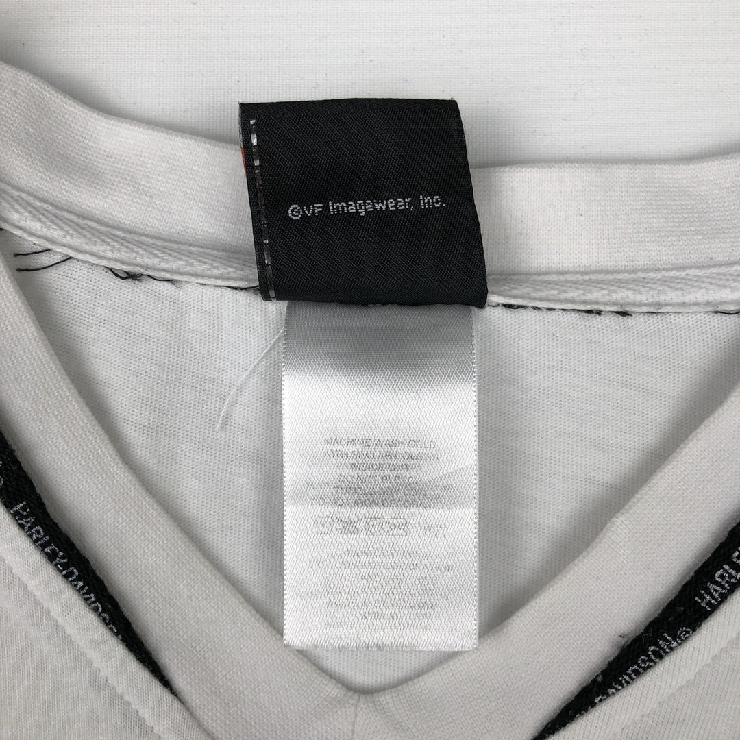 2000'S Harley-Davidson Motorcycle V-Neck Long-Sleeve T-Shirt (Men's XL equivalent) cotton white type Vintage Second Hand