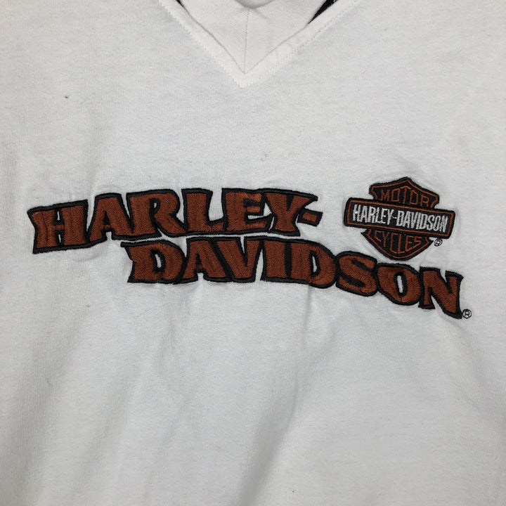 2000'S Harley-Davidson Motorcycle V-Neck Long-Sleeve T-Shirt (Men's XL equivalent) cotton white type Vintage Second Hand