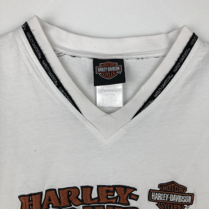 2000'S Harley-Davidson Motorcycle V-Neck Long-Sleeve T-Shirt (Men's XL equivalent) cotton white type Vintage Second Hand