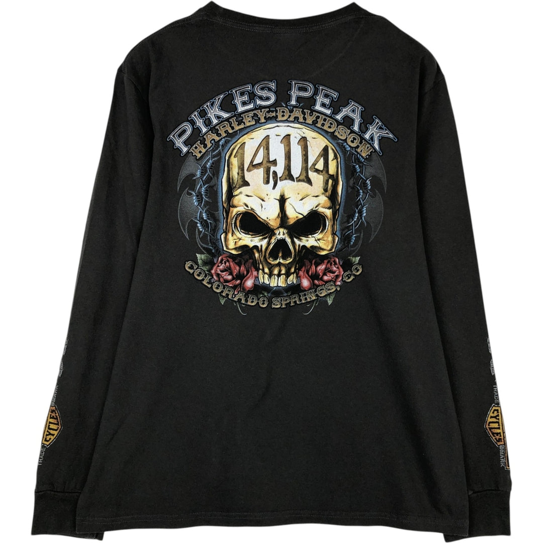 Harley-Davidson Skull Pattern Long T-shirt, Men's L size cotton Charcoal Vintage Second Hand
