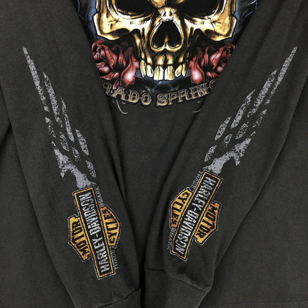 Harley-Davidson Skull Pattern Long T-shirt, Men's L size cotton Charcoal Vintage Second Hand