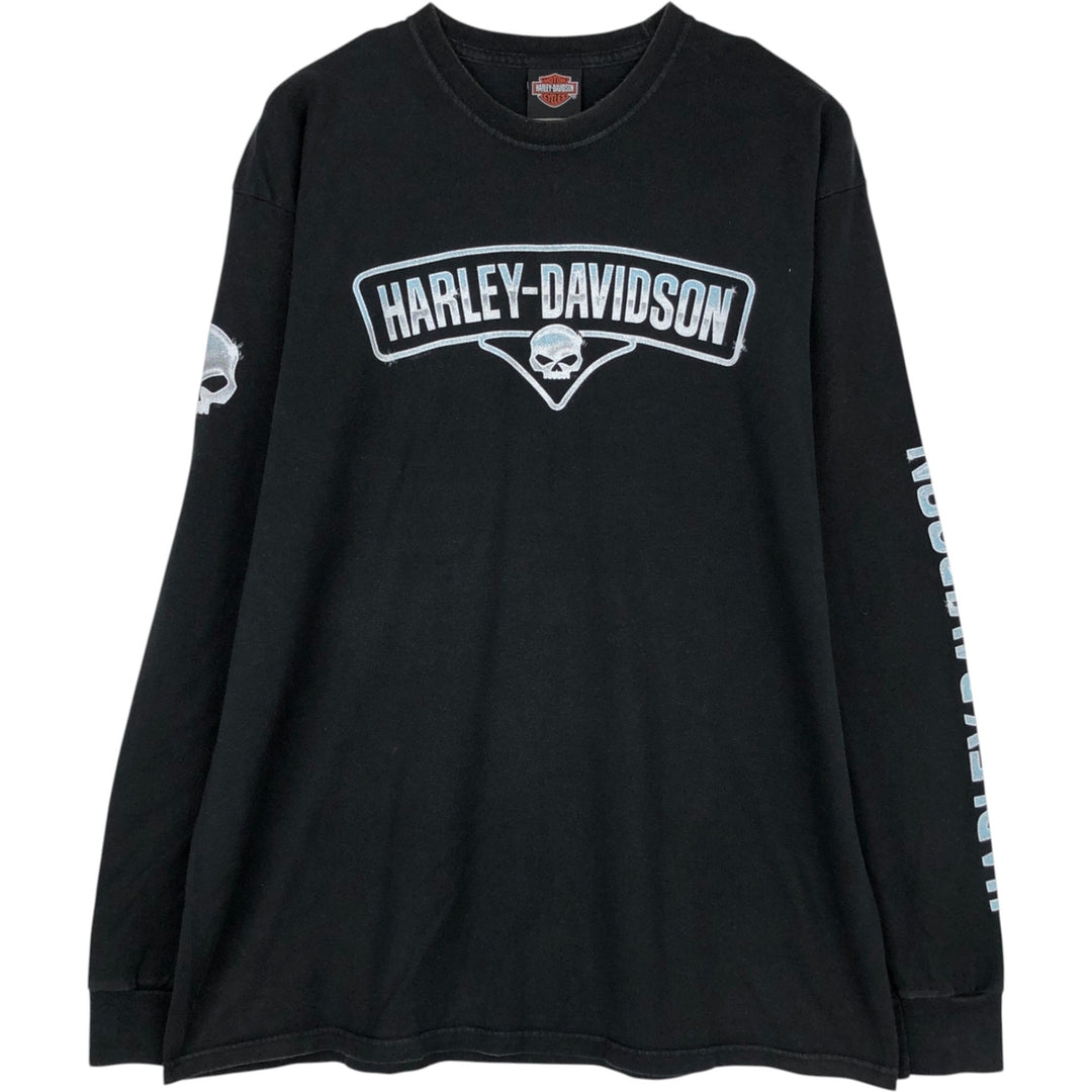 Harley-Davidson Skull Pattern Long T-shirt, Men's XL size cotton black type Vintage Second Hand