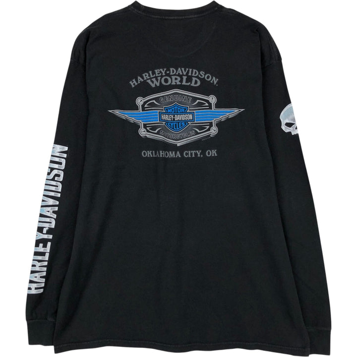 Harley-Davidson Skull Pattern Long T-shirt, Men's XL size cotton black type Vintage Second Hand