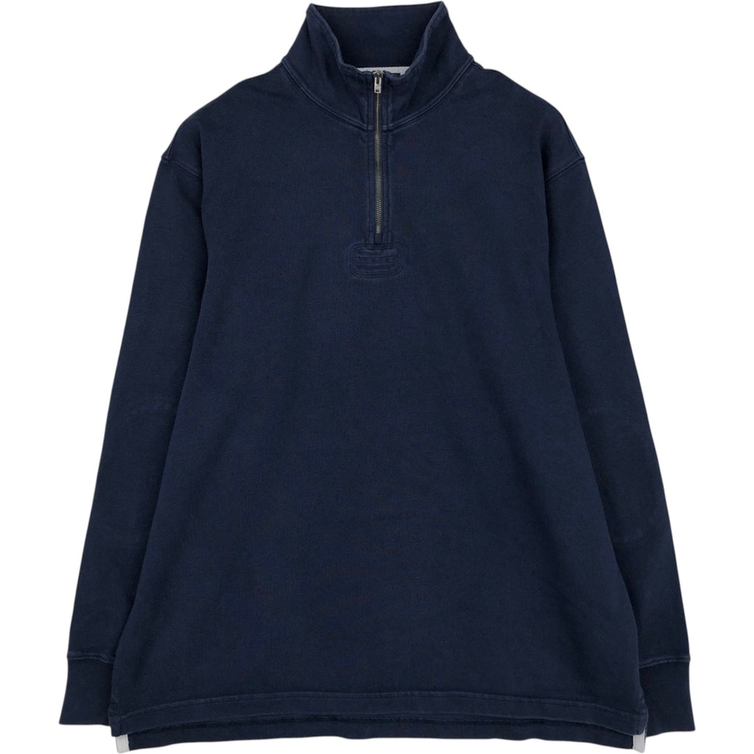 90'S J.Crew Half-Zip Long-Sleeve T-Shirt, Men's Size L (Equivalent), Vintage cotton navy blue type Vintage Second Hand
