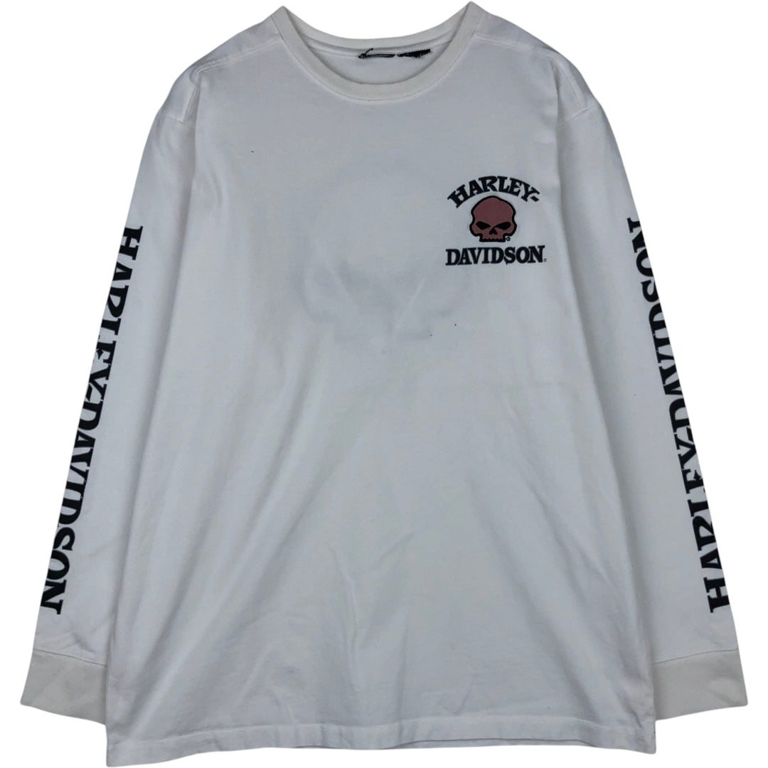 Harley-Davidson Skull Pattern Long-Sleeve T-Shirt (Men's XL equivalent) unclear white type Vintage Second Hand