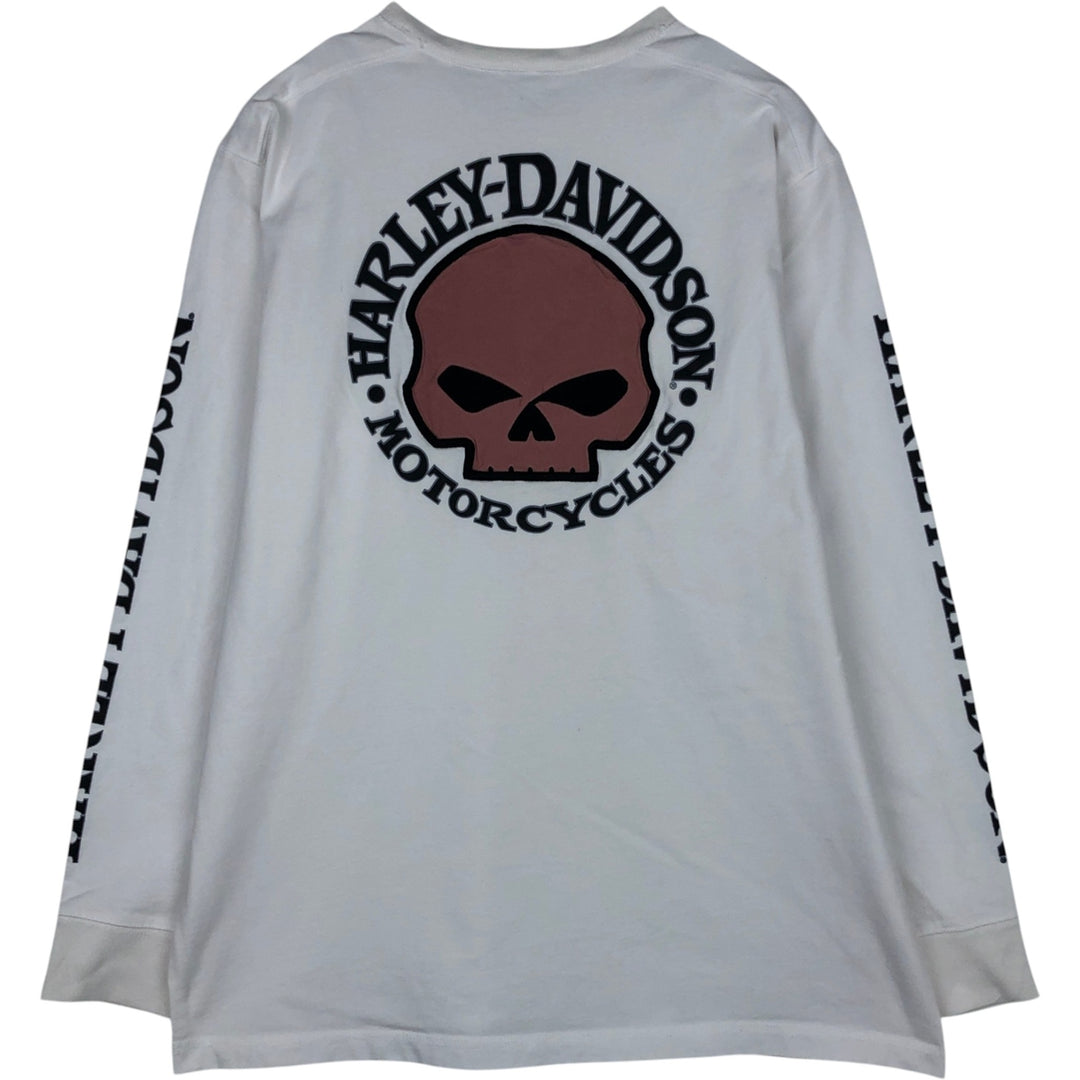 Harley-Davidson Skull Pattern Long-Sleeve T-Shirt (Men's XL equivalent) unclear white type Vintage Second Hand