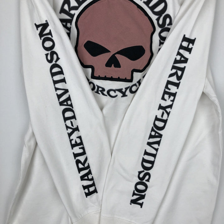 Harley-Davidson Skull Pattern Long-Sleeve T-Shirt (Men's XL equivalent) unclear white type Vintage Second Hand