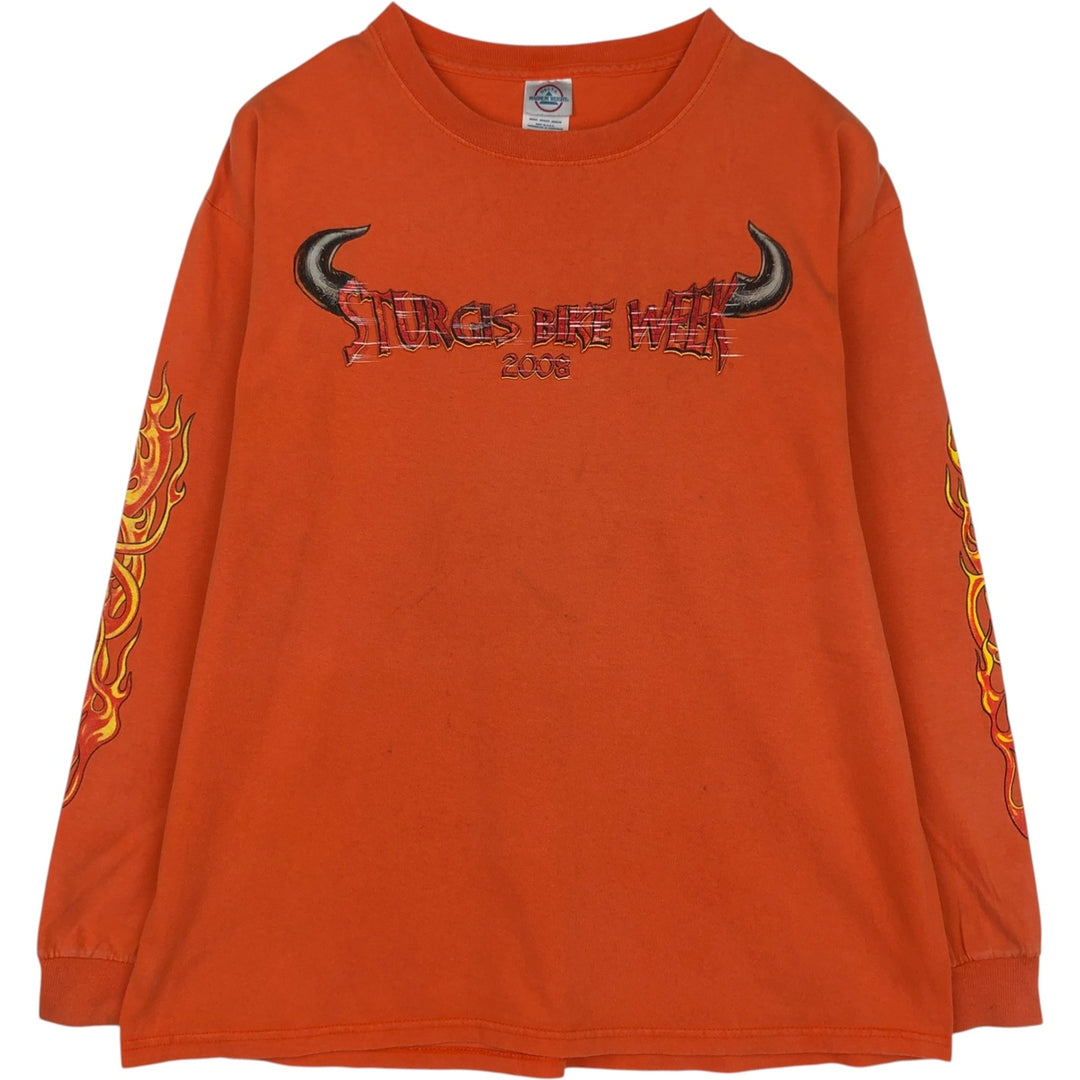 Delta DELTA Stars and Stripes Fire Pattern Motorcycle Long-Sleeve T-Shirt (Men's XL equivalent) cotton orange type Vintage Second Hand