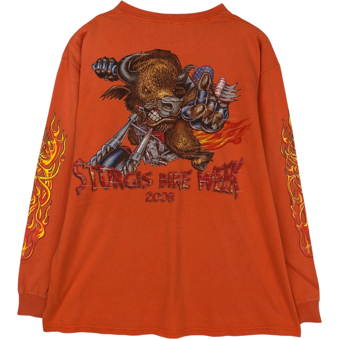 Delta DELTA Stars and Stripes Fire Pattern Motorcycle Long-Sleeve T-Shirt (Men's XL equivalent) cotton orange type Vintage Second Hand