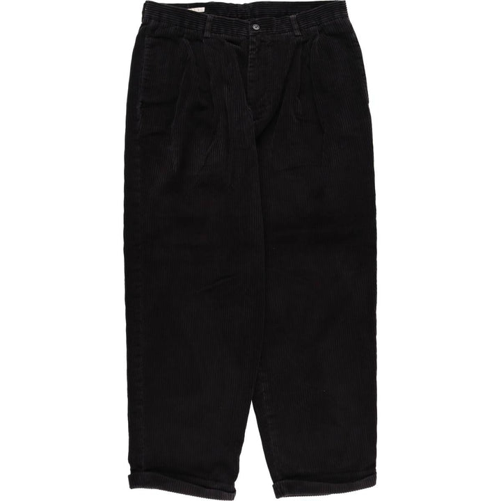Perry Ellis Men's Wide-Ribbed Two-Pleated Corduroy Pants, Size W35 cotton black type Vintage Second Hand