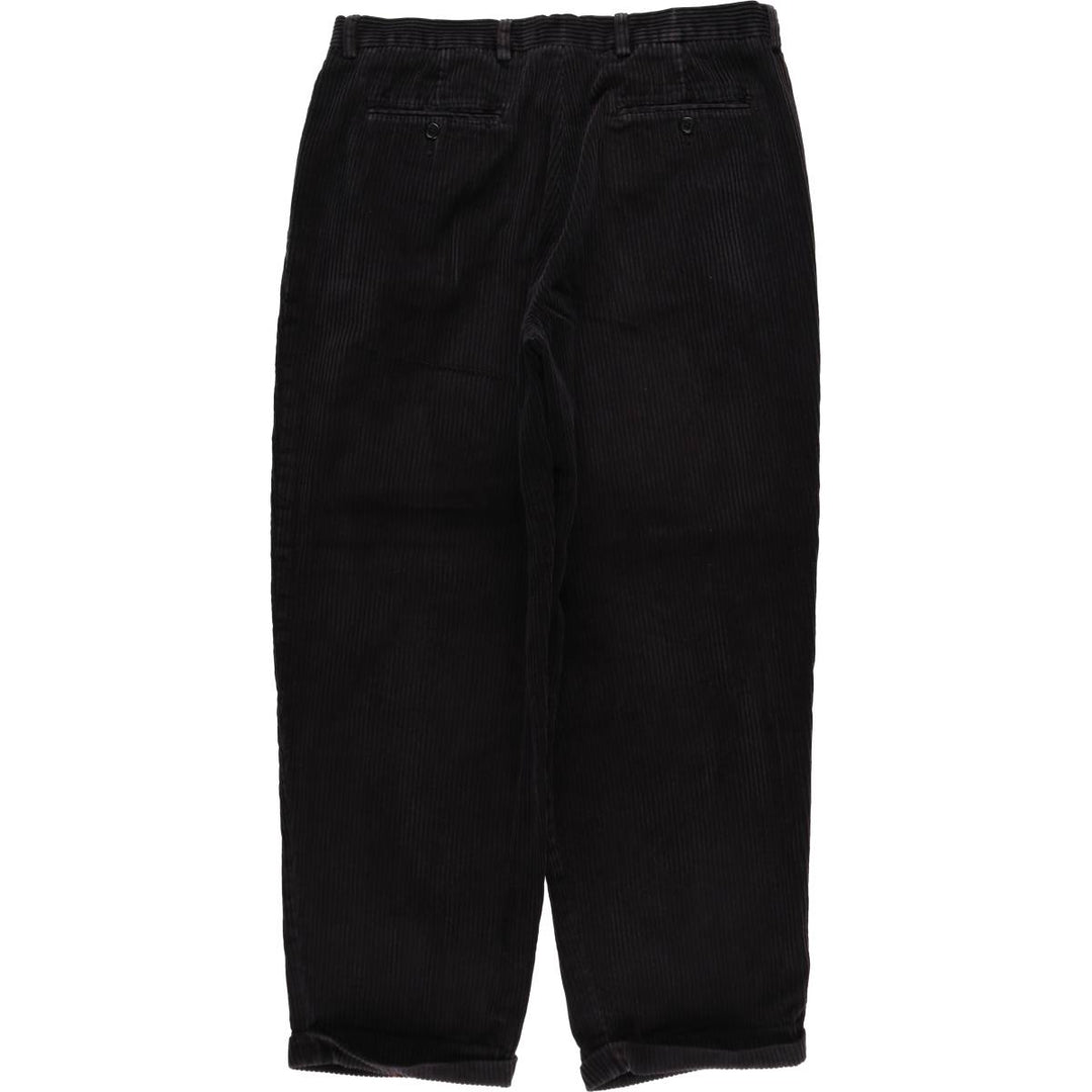 Perry Ellis Men's Wide-Ribbed Two-Pleated Corduroy Pants, Size W35 cotton black type Vintage Second Hand