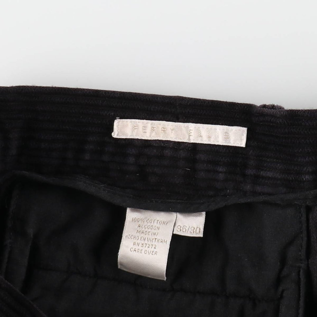 Perry Ellis Men's Wide-Ribbed Two-Pleated Corduroy Pants, Size W35 cotton black type Vintage Second Hand