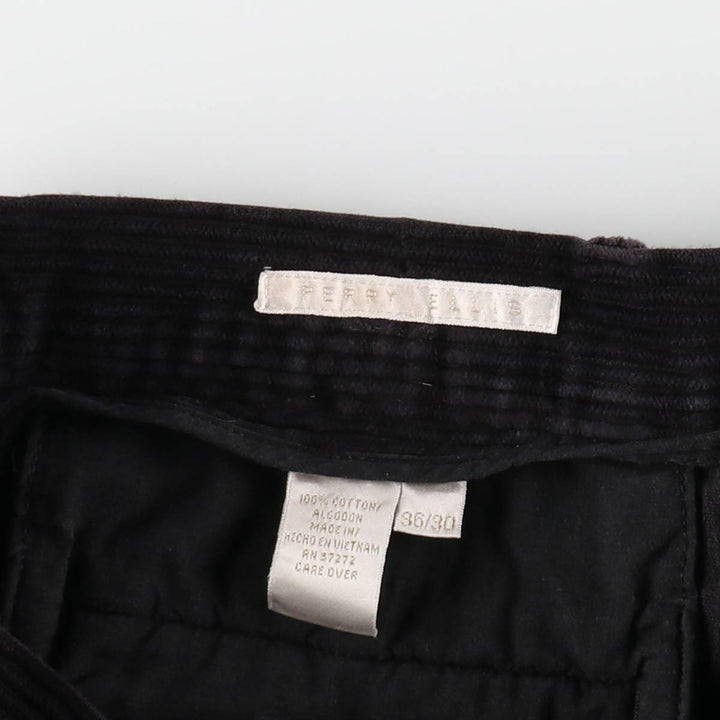 Perry Ellis Men's Wide-Ribbed Two-Pleated Corduroy Pants, Size W35 cotton black type Vintage Second Hand