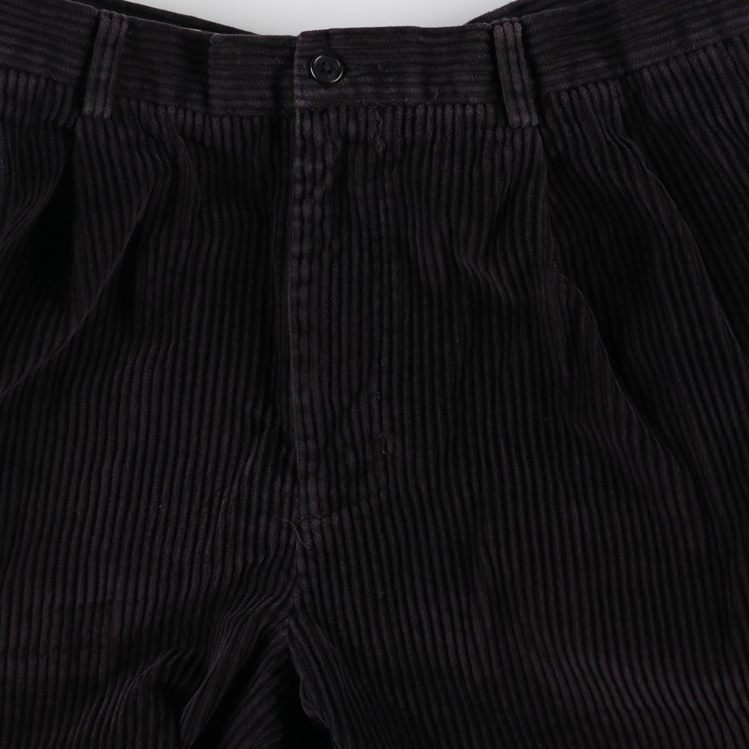 Perry Ellis Men's Wide-Ribbed Two-Pleated Corduroy Pants, Size W35 cotton black type Vintage Second Hand