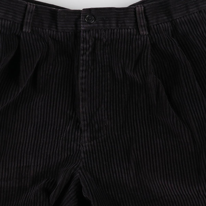 Perry Ellis Men's Wide-Ribbed Two-Pleated Corduroy Pants, Size W35 cotton black type Vintage Second Hand