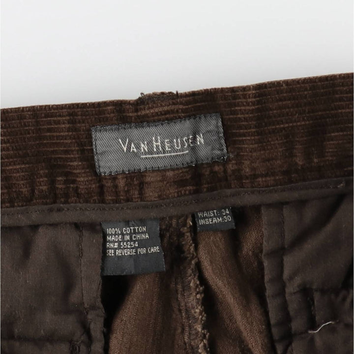Van Heusen corduroy pants with two pleats, men's size W34 (approx.) cotton brown type Vintage Second Hand